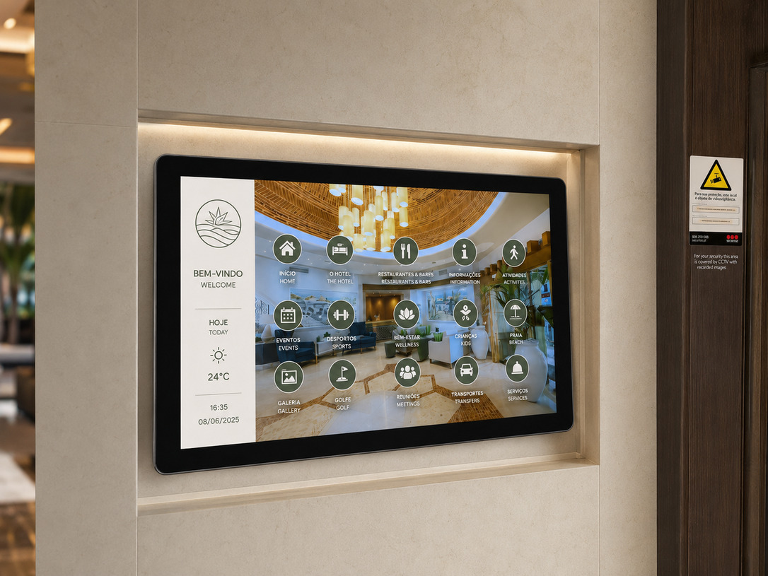 Ecrã interativo exterior com software à medida para resort na Quinta do Lago