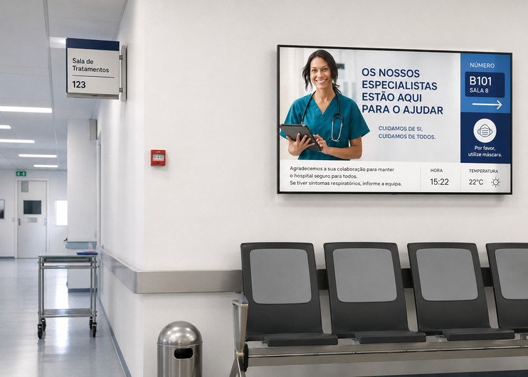 Ecrãs digitais e gestão de atendimento para clínicas