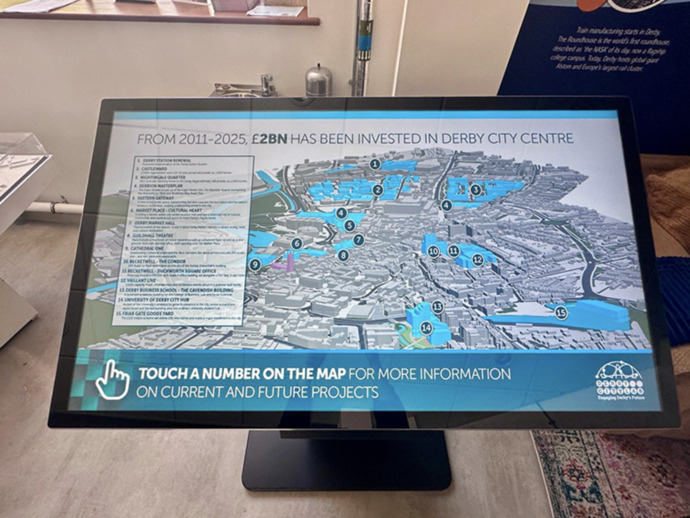Vertical digital totem in high-traffic area
