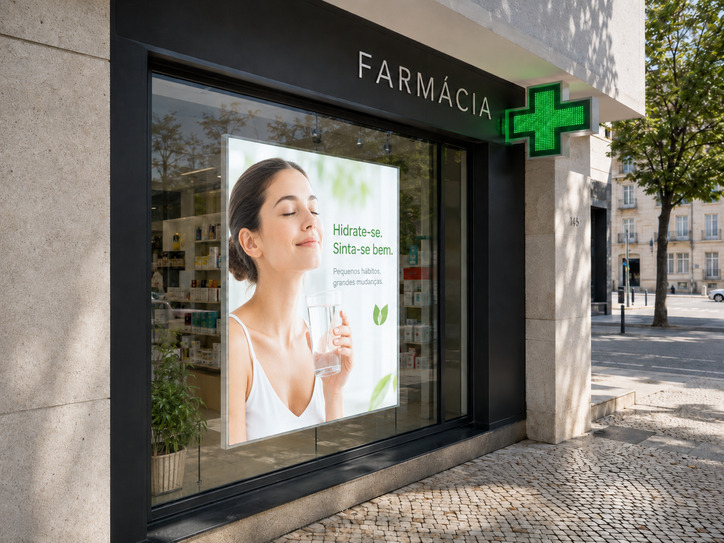 Promotional content displayed on a digital window